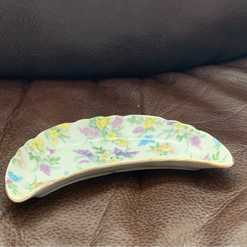 Lefton Lilac Chintz Moon Shaped Bone Dish - Picture 10 of 12